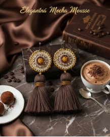 Háčkované  dizajnové náušnice "Elegantná Mocha Mousse"